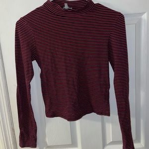 Charlotte Russe Black & Burgundy Striped Turtle Neck Shirt